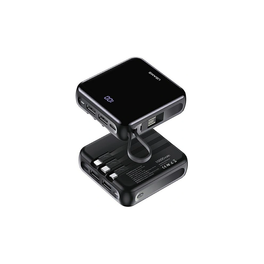 Powerbank USAMS PB61 10000mAh LED  + kabel USB-C/Lightning/MicroUSB czarny/black 10KCD16901