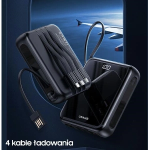 Powerbank USAMS PB61 10000mAh LED  + kabel USB-C/Lightning/MicroUSB czarny/black 10KCD16901