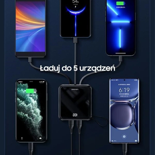 Kup Powerbank USAMS PB61 10000mAh LED + Kabel USB-C/Lightning/MicroUSB schwarz 10KCD16901 - USA573BLK - {ean13} - Sklep Home Screen