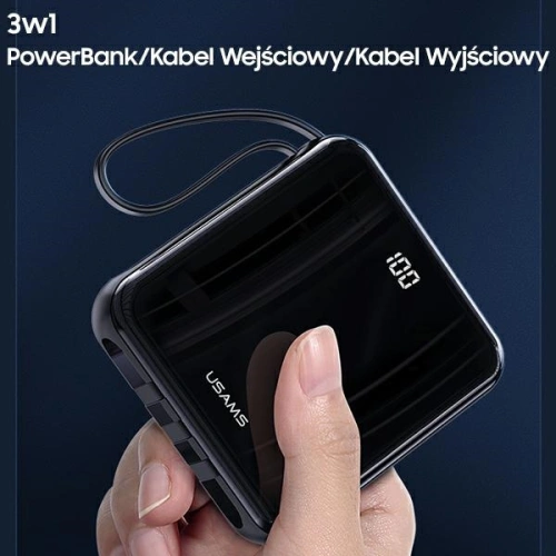 Kup Powerbank USAMS PB61 10000mAh LED + Kabel USB-C/Lightning/MicroUSB schwarz 10KCD16901 - USA573BLK - {ean13} - Sklep Home Screen