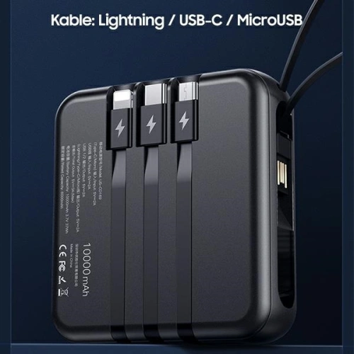 Kup Powerbank USAMS PB61 10000mAh LED + cablu USB-C/Lightning/MicroUSB negru/black 10KCD16901 - USA573BLK - {ean13} - Sklep Home Screen