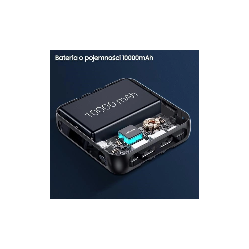 Powerbank USAMS PB61 10000mAh LED  + kabel USB-C/Lightning/MicroUSB czarny/black 10KCD16901