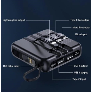 Powerbank USAMS PB61 10000mAh LED  + kabel USB-C/Lightning/MicroUSB czarny/black 10KCD16901