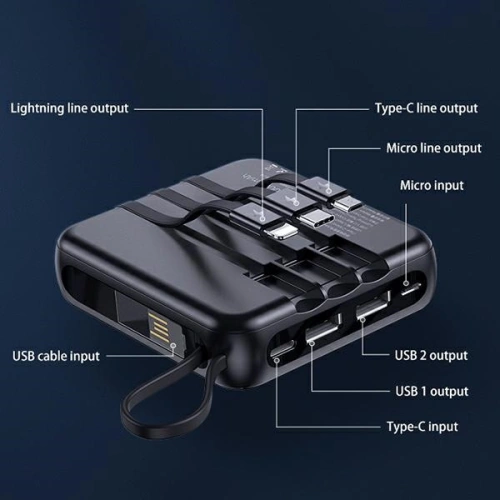 Kup Powerbank USAMS PB61 10000mAh LED + cablu USB-C/Lightning/MicroUSB negru/black 10KCD16901 - USA573BLK - {ean13} - Sklep Home Screen