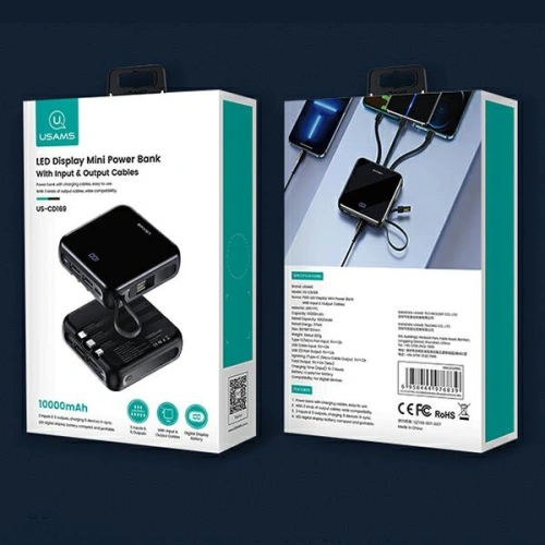 Kup Powerbank USAMS PB61 10000mAh LED + cablu USB-C/Lightning/MicroUSB negru/black 10KCD16901 - USA573BLK - {ean13} - Sklep Home Screen