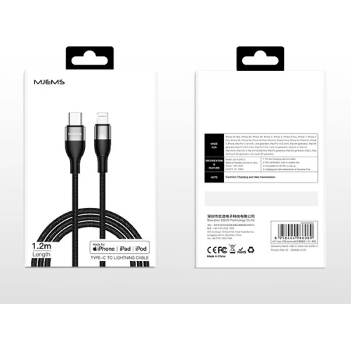 Kup Geflochtenes Kabel USAMS MJEMS M2 MFI USB-C -Lightning PD 60W Schnellladung 1,2 m schwarz SJ330USB02 - USA575BLK - {ean13} - Sklep Home Screen