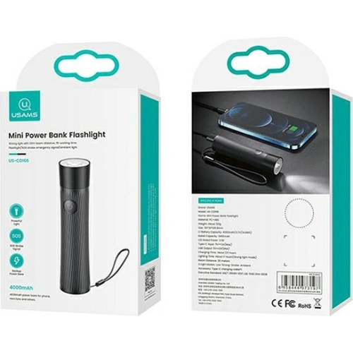 Kup Powerbanka USAMS + LED svítilna 4000mAh černá/black 4KCD16601 - USA613BLK - {ean13} - Sklep Home Screen
