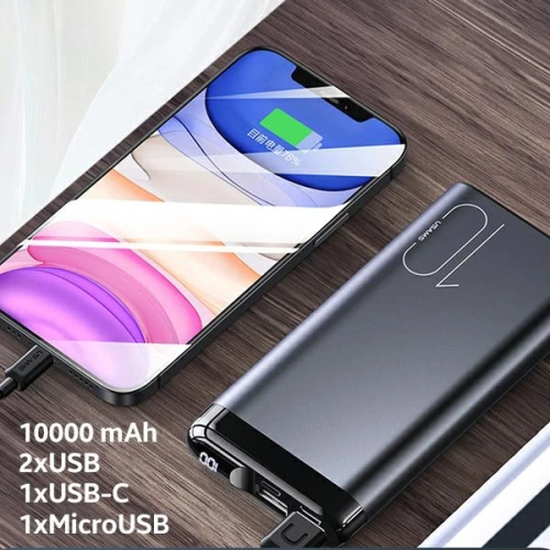 Kup Powerbank USAMS PB55 10000mAh 2xUSB afișaj LED gri/albastru 10KCD14801 aluminiu - USA616GRY - {ean13} - Sklep Home Screen