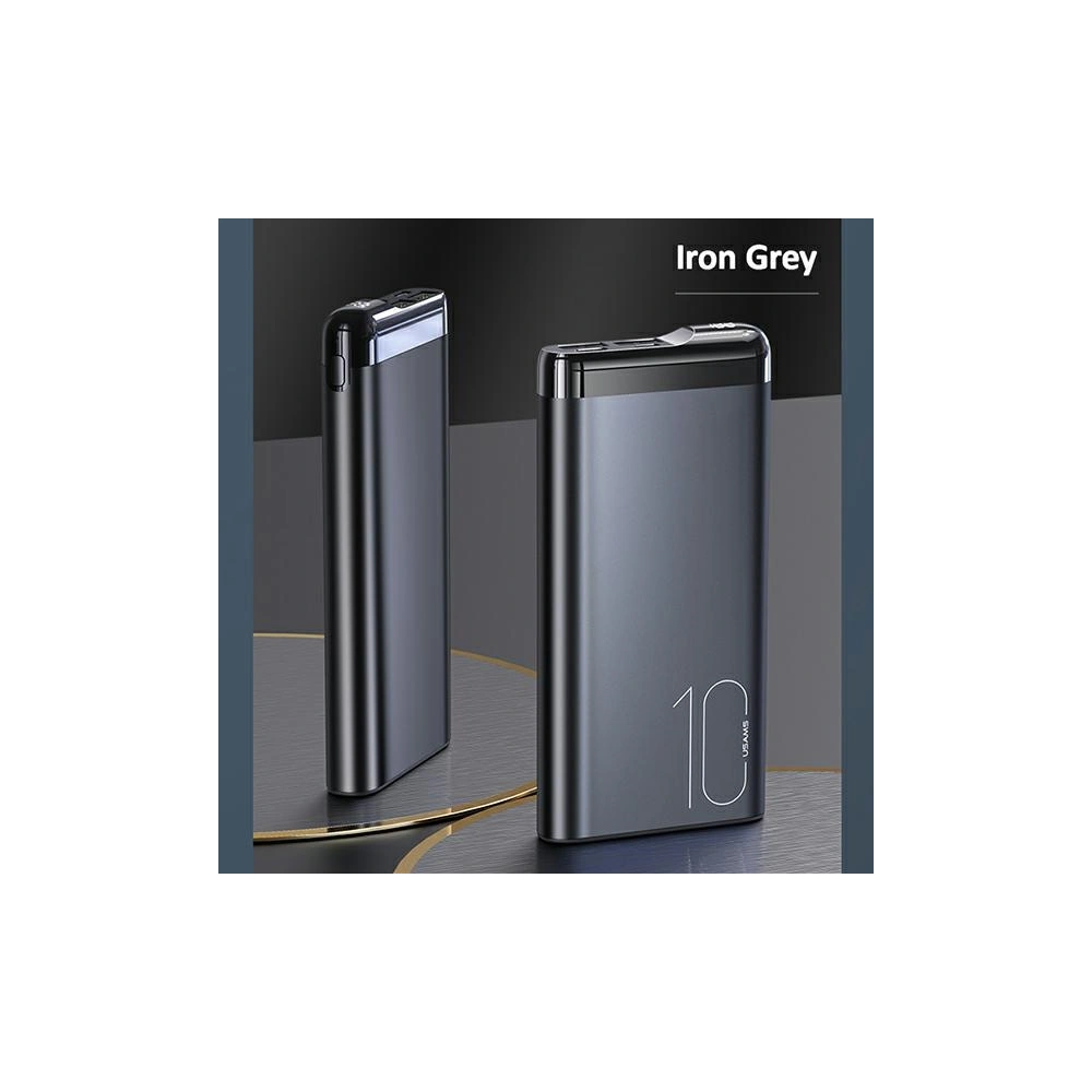 Powerbank USAMS PB55 10000mAh 2xUSB wyświetlacz LED szary/grey 10KCD14801 aluminium