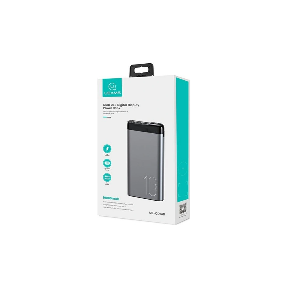 Powerbank USAMS PB55 10000mAh 2xUSB wyświetlacz LED szary/grey 10KCD14801 aluminium