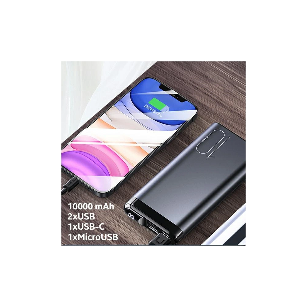 Powerbank USAMS PB55 10000mAh 2xUSB wyświetlacz LED zielony/green 10KCD14802 aluminium