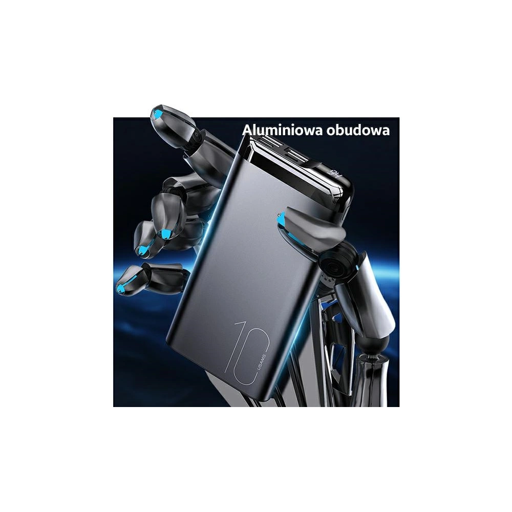 Powerbank USAMS PB55 10000mAh 2xUSB wyświetlacz LED zielony/green 10KCD14802 aluminium