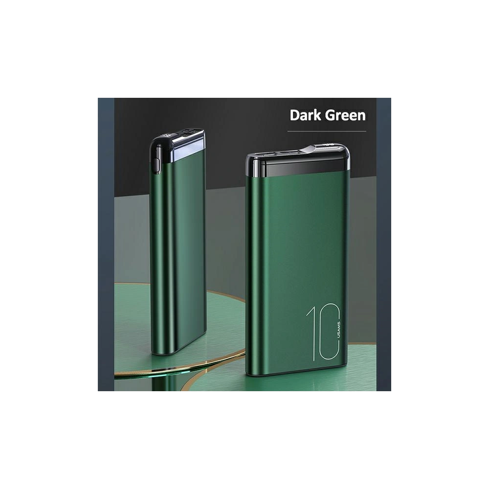 Powerbank USAMS PB55 10000mAh 2xUSB wyświetlacz LED zielony/green 10KCD14802 aluminium