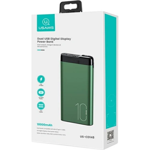 Kup Powerbank USAMS PB55 10000mAh 2xUSB wyświetlacz LED zielony/green 10KCD14802 aluminium - USA617GRN - {ean13} - Sklep Home Screen