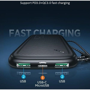 Powerbank USAMS PB56 10000mAh 22.5W 2xQC3.0+PD Fast Charge czarny/black 10KCD15101