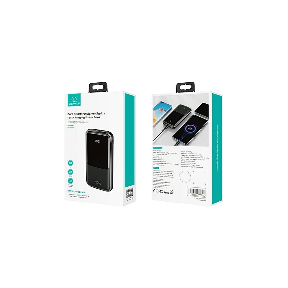 Powerbank USAMS PB58 10000mAh 22.5W QC3.0+PD Fast Charge czarny/black 10KCD16101