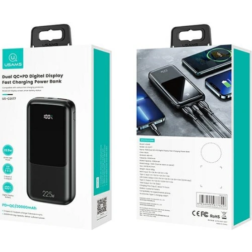 Kup Powerbank USAMS PB58 20000mAh 22.5W Dupla QC+PD Gyors Töltés fekete/black 20KCD17701 - USA621BLK - {ean13} - Sklep Home Screen