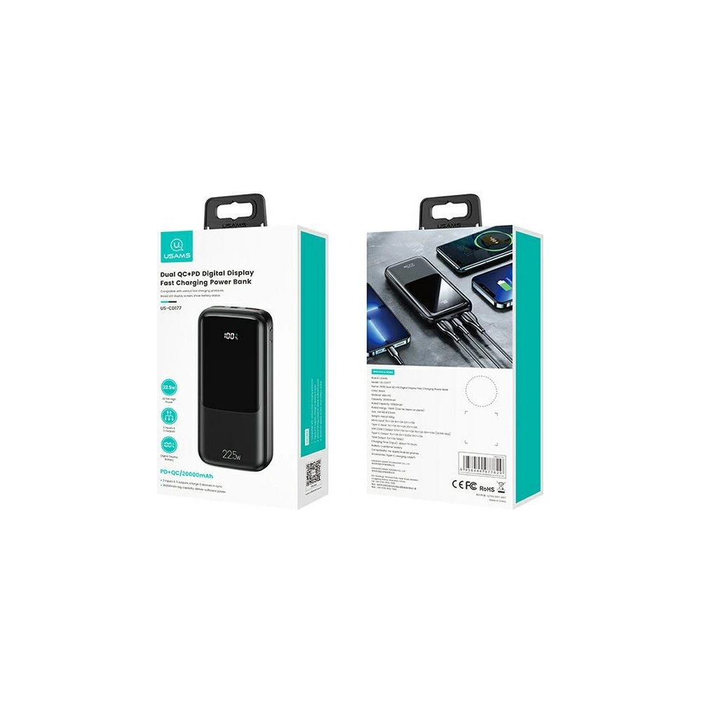 Powerbank USAMS PB58 20000mAh 22.5W Dual QC+PD Fast Charge czarny/black 20KCD17701