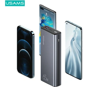 Powerbank USAMS PB59 30000mAh 65W 2xQC3.0+PD Fast Charge czarny/black CMXLOGTC01 + kabel USB-C-USB-C