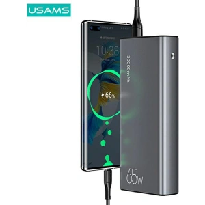 Powerbank USAMS PB59 30000mAh 65W 2xQC3.0+PD Fast Charge czarny/black CMXLOGTC01 + kabel USB-C-USB-C