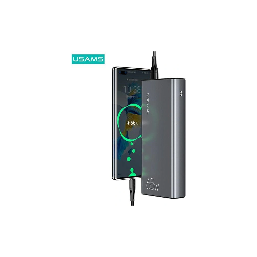 Powerbank USAMS PB59 30000mAh 65W 2xQC3.0+PD Fast Charge czarny/black CMXLOGTC01 + kabel USB-C-USB-C