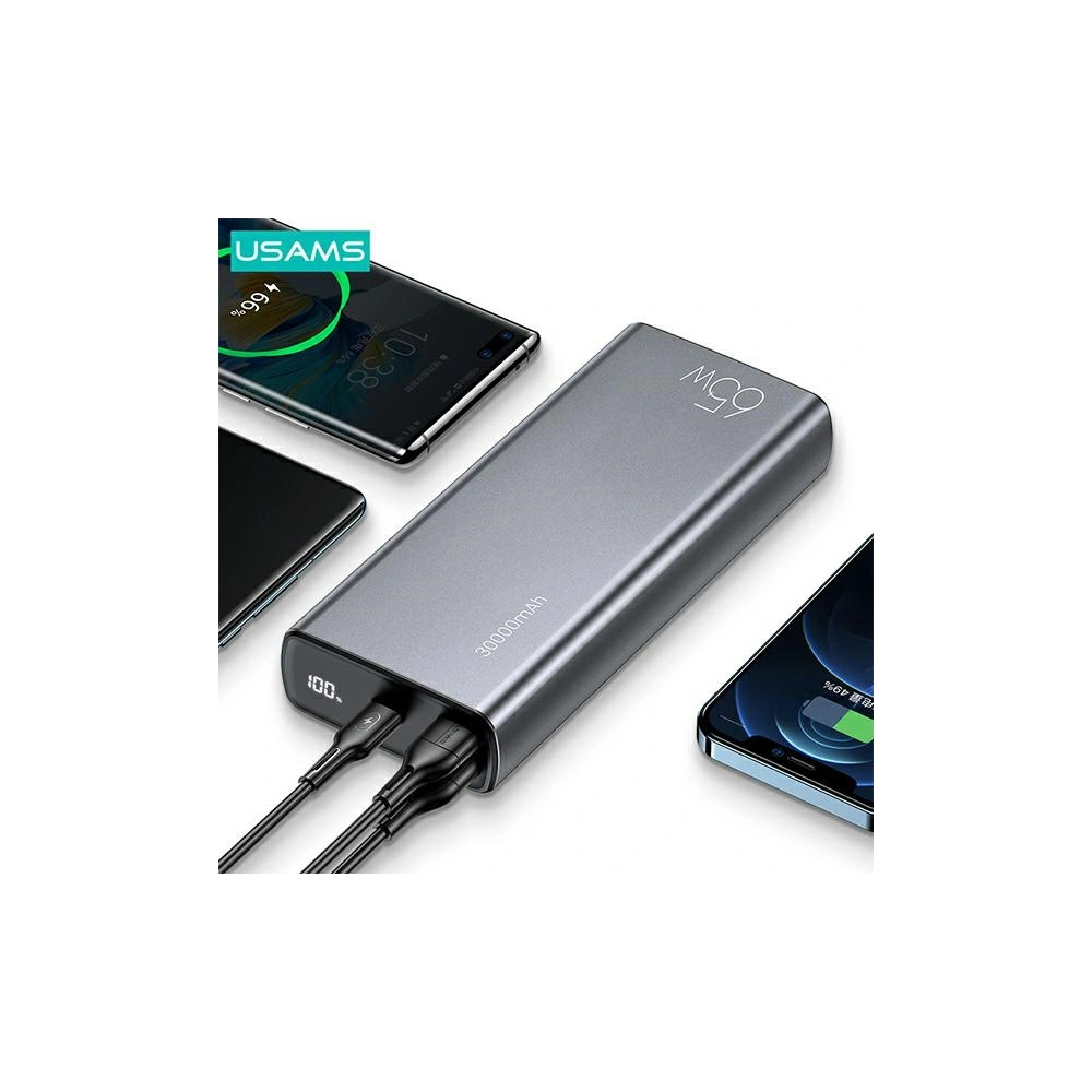 Powerbank USAMS PB59 30000mAh 65W 2xQC3.0+PD Fast Charge czarny/black CMXLOGTC01 + kabel USB-C-USB-C