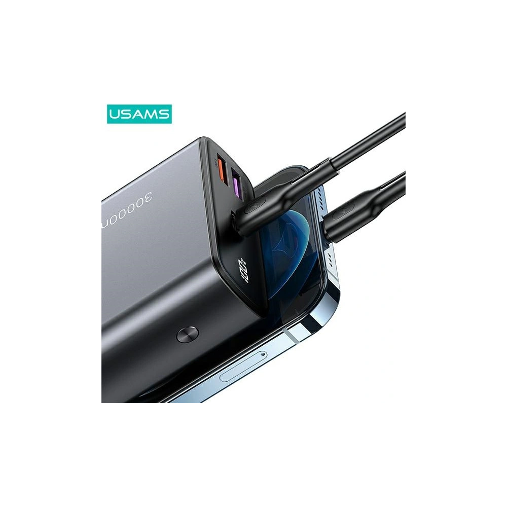 Powerbank USAMS PB59 30000mAh 65W 2xQC3.0+PD Fast Charge czarny/black CMXLOGTC01 + kabel USB-C-USB-C