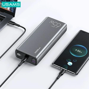 Powerbank USAMS PB59 30000mAh 65W 2xQC3.0+PD Fast Charge czarny/black CMXLOGTC01 + kabel USB-C-USB-C