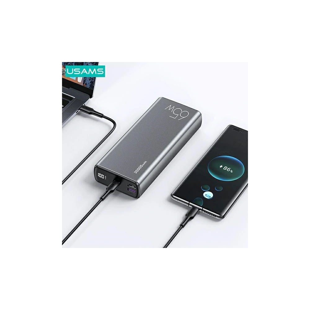 Powerbank USAMS PB59 30000mAh 65W 2xQC3.0+PD Fast Charge czarny/black CMXLOGTC01 + kabel USB-C-USB-C