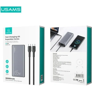 Powerbank USAMS PB59 30000mAh 65W 2xQC3.0+PD Fast Charge czarny/black CMXLOGTC01 + kabel USB-C-USB-C