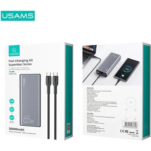 Kup USAMS PB59 30000mAh 65W 2xQC3.0+PD Gyors Töltő Powerbank fekete/black CMXLOGTC01 + USB-C-USB-C kábel - USA622BLK - {ean13} - Sklep Home Screen