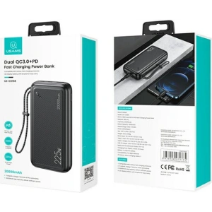 Powerbank USAMS PB60 20000mAh 22.5W 2xQC3.0+PD Fast Charge czarny/black 20KCD16801