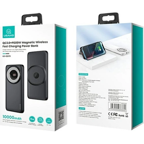 Kup Powerbank USAMS PB62 10000mAh 20W QC3.0+PD Magnetic Bezdrátové rychlé nabíjení černý/black 10KCD17101 - USA625BLK - {ean13} - Sklep Home Screen