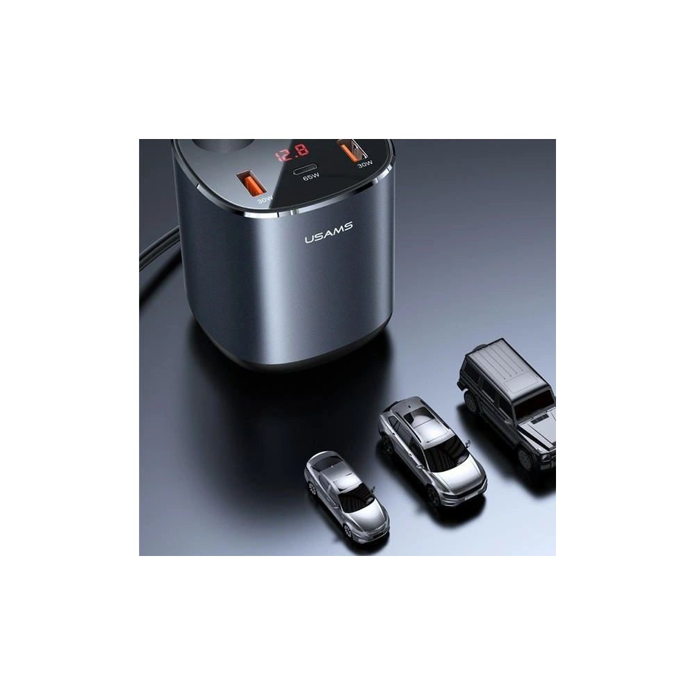 Rozgałęźnik samochodowy USAMS 2xUSB-A/ 1xUSB-C C28 245W szary/grey CC151TC01