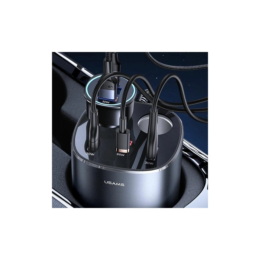 Rozgałęźnik samochodowy USAMS 2xUSB-A/ 1xUSB-C C28 245W szary/grey CC151TC01