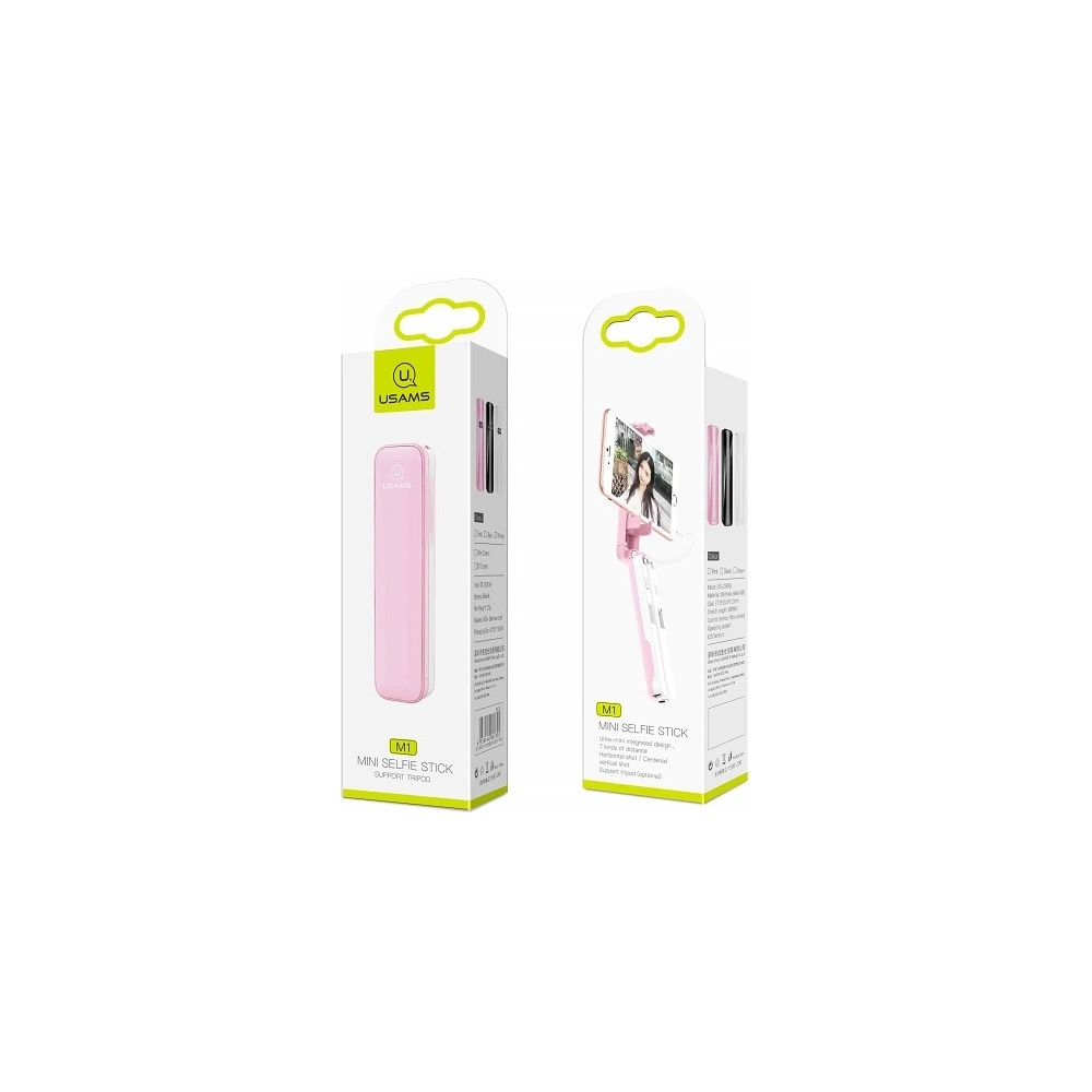 Kijek do selfie USAMS Selfie Stick M1 Mini 3,5mm różowy/pink ZB5201