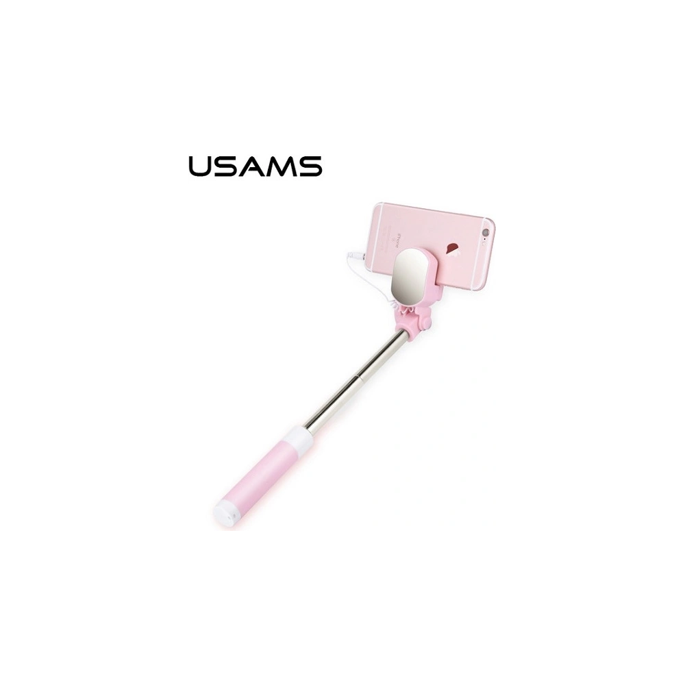 Kijek do selfie USAMS Selfie Stick Mini Mirror 3,5mm różowy/pink ZB3002