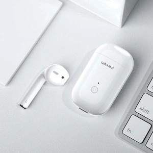 Kup USAMS Bluetooth 5.0 LB sorozatú fejhallgató + dokkoló állomás fehér/BHULB01 - USA655WHT - {ean13} - Sklep Home Screen