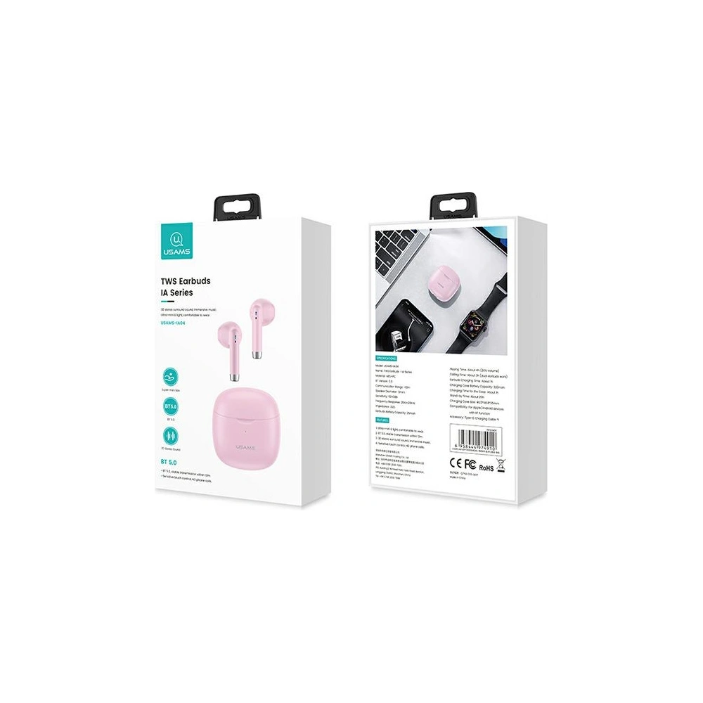 Słuchawki TWS USAMS IA series Bluetooth 5.0 różowy/pink BHUIA04