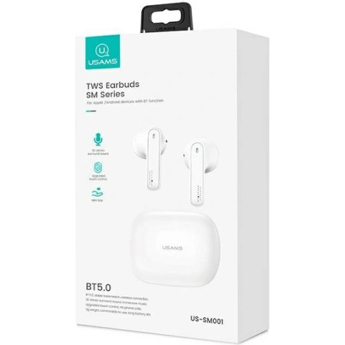 Kup Slušátka TWS USAMS SM série Bluetooth 5.0 bílá/white BHUSM01 - USA673WHT - {ean13} - Sklep Home Screen