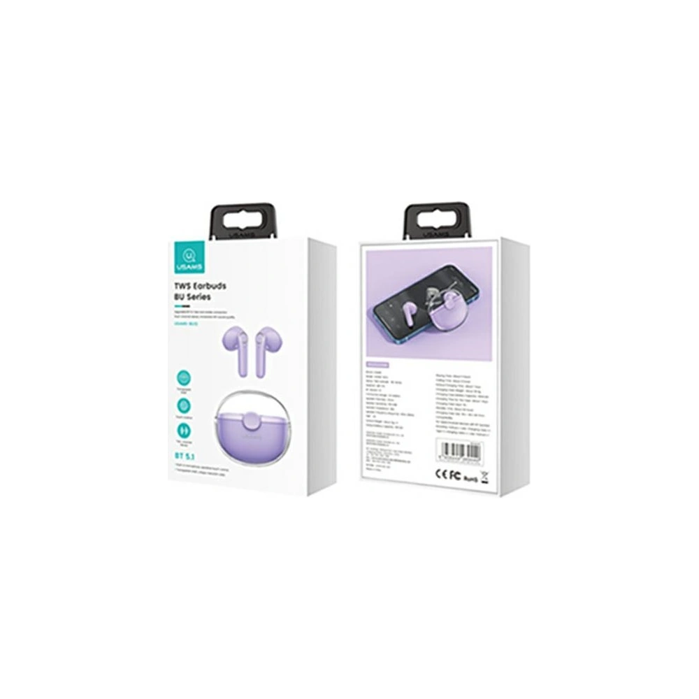 Słuchawki TWS USAMS BU series Bluetooth 5.1 fioletowy/purple BHUBU02