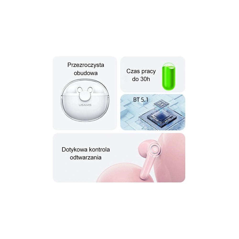 Słuchawki TWS USAMS BU series Bluetooth 5.1 różowy/pink BHUBU04