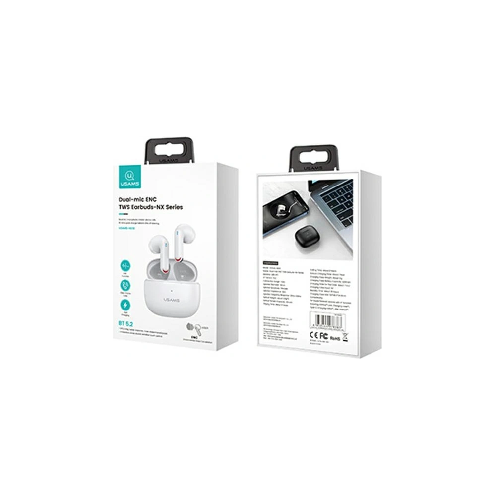 Słuchawki TWS USAMS NX10 Series Dual mic Bluetooth 5.2 biały/white BHUNX02