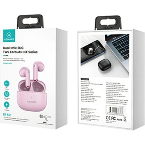 Kup USAMS NX10 Sorozat TWS fülhallgató dupla mikrofon Bluetooth 5.2 rózsaszín/pink BHUNX03 - USA694PNK - {ean13} - Sklep Home Screen