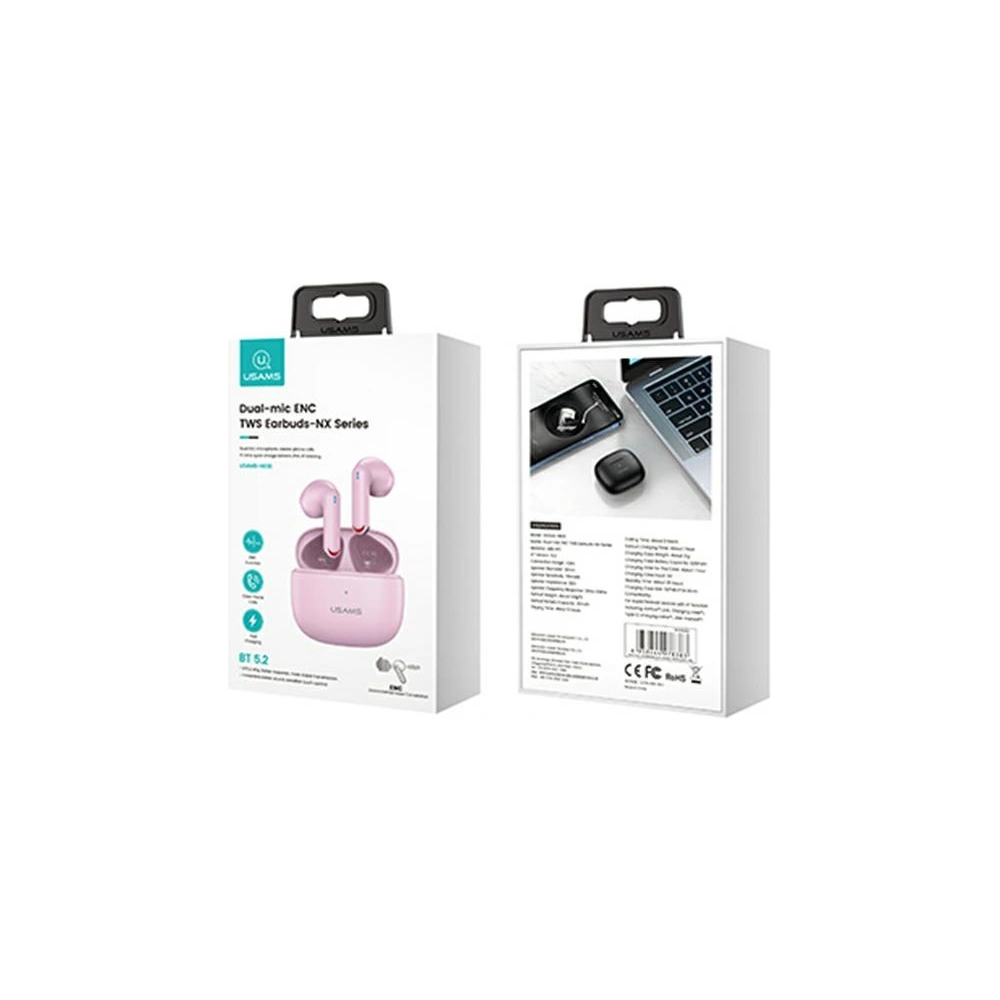 Słuchawki TWS USAMS NX10 Series Dual mic Bluetooth 5.2 różowy/pink BHUNX03