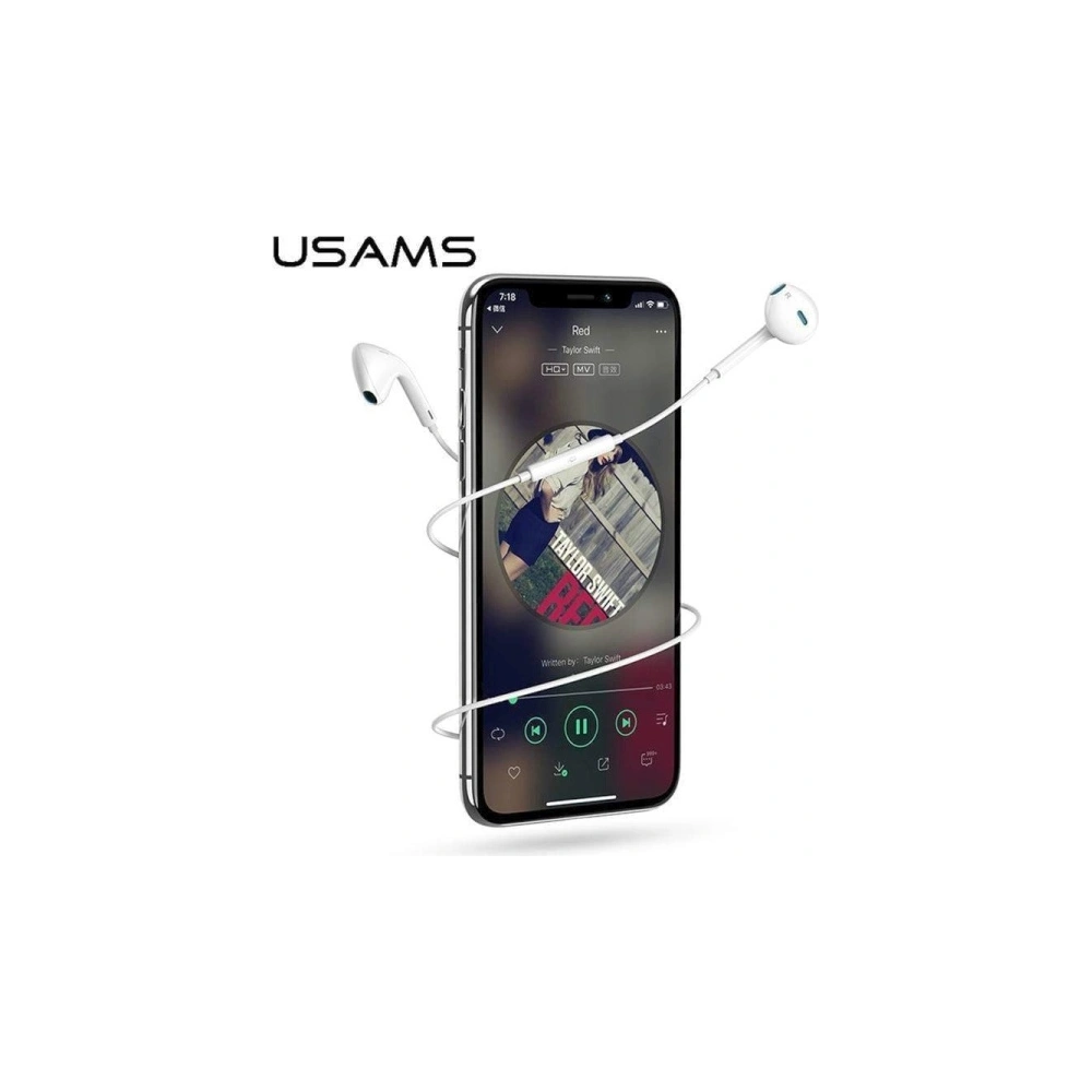Słuchawki stereo USAMS EP-24 lightning Apple iPhone 7/8/X/XS/XS Max/XR biały/white HSEP2401