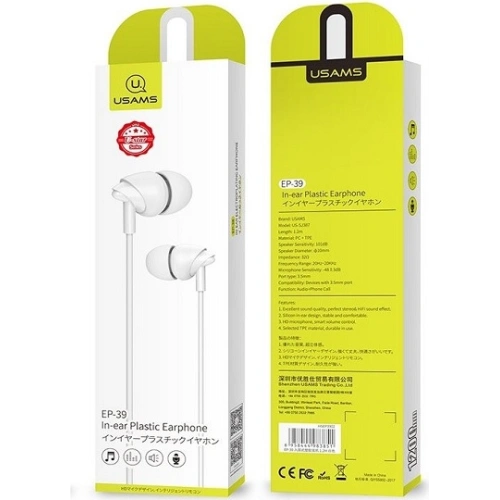 Buy USAMS Earphones stereo EP-39 3,5 mm white HSEP3902 - USA714WHT - {ean13} - Home Screen Store Europe