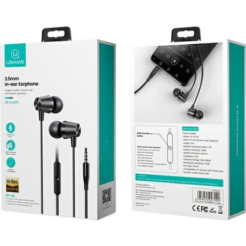 Kup Słuchawki stereo USAMS EP-42 3,5 mm czarny/black box SJ475HS01 - USA720BLK - {ean13} - Sklep Home Screen