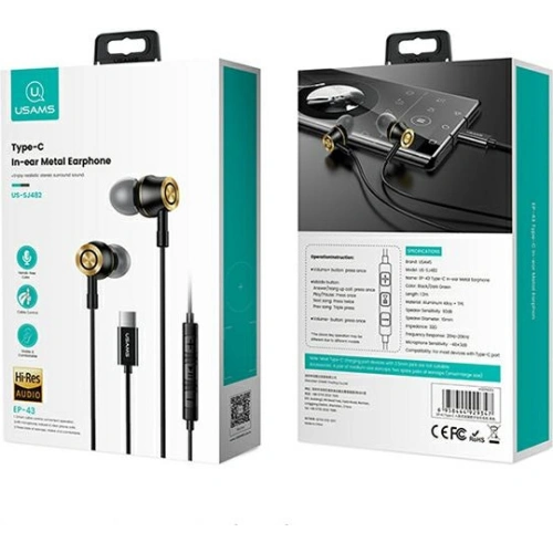 Kup Słuchawki stereo USAMS EP-43 metal USB-C czarny/black HSEP4301 - USA722BLK - {ean13} - Sklep Home Screen