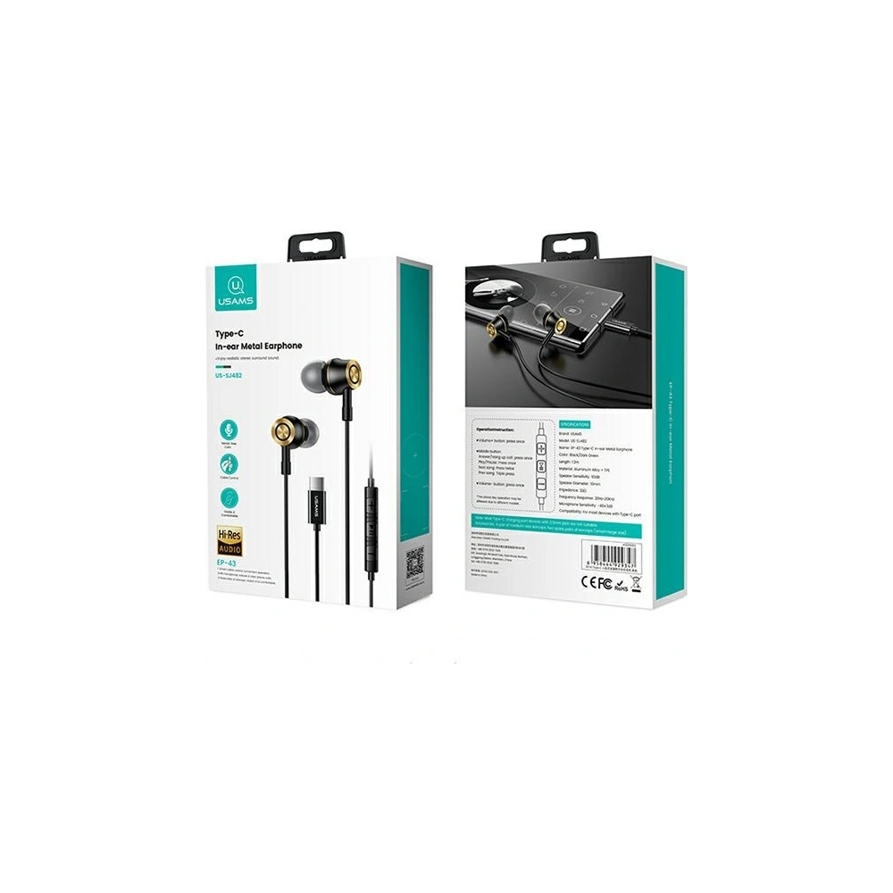 Słuchawki stereo USAMS EP-43 metal USB-C czarny/black HSEP4301